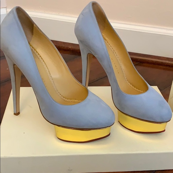 Charlotte Olympia Baby Blue Suede Dolly Platforms - Picture 1 of 8